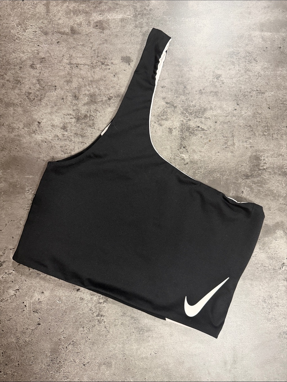 Nike Black Asymmetric One-Shoulder Crop Top with White Swoosh